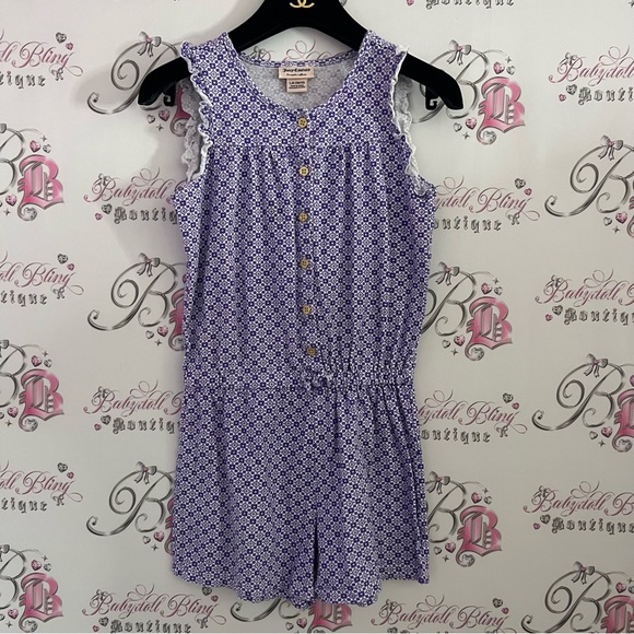 Juicy couture romper one piece purple white gold buttons ruffle frill sleeves - Picture 8 of 9